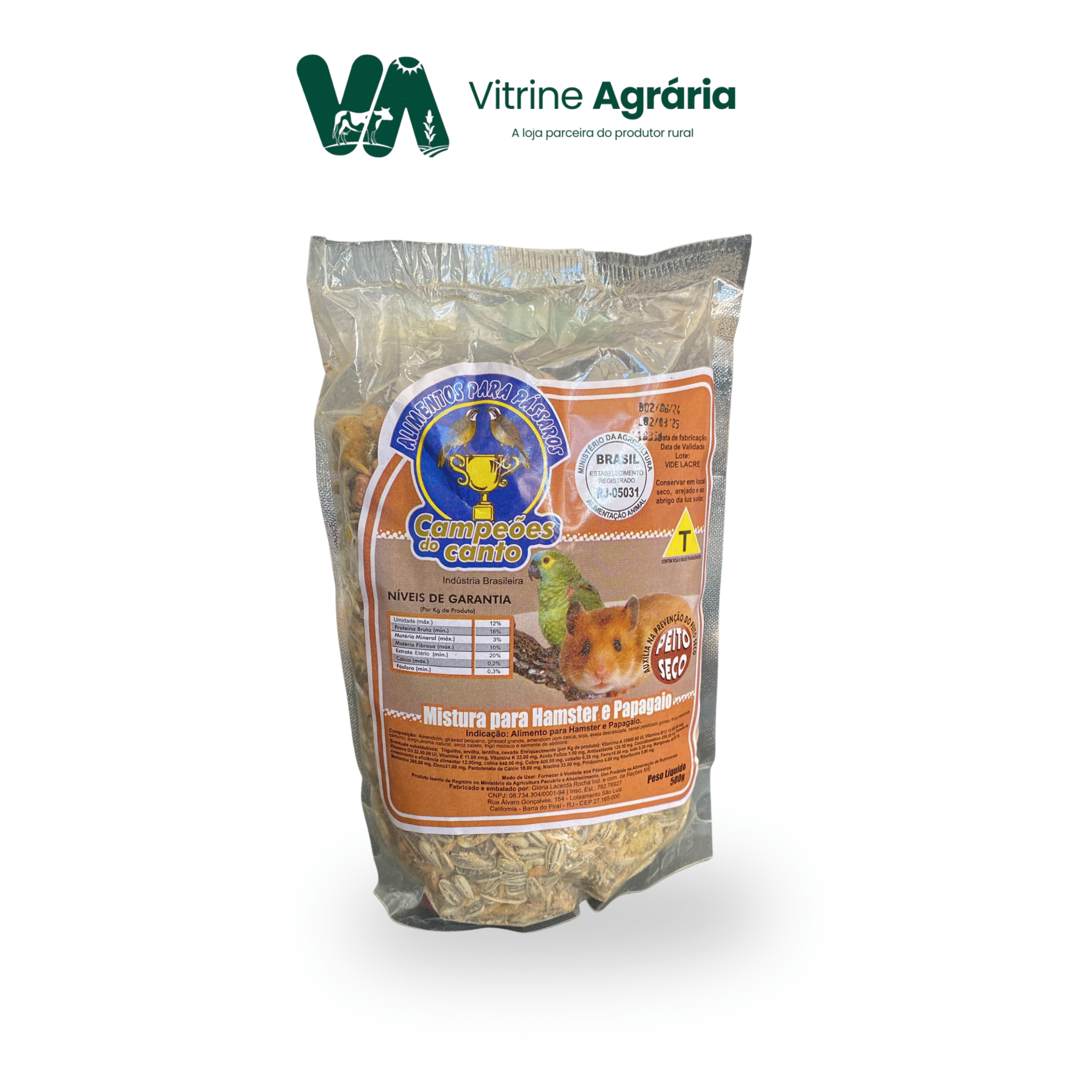 MISTURA PARA HAMSTER E PAPAGAIO 500g - Campeões do Canto