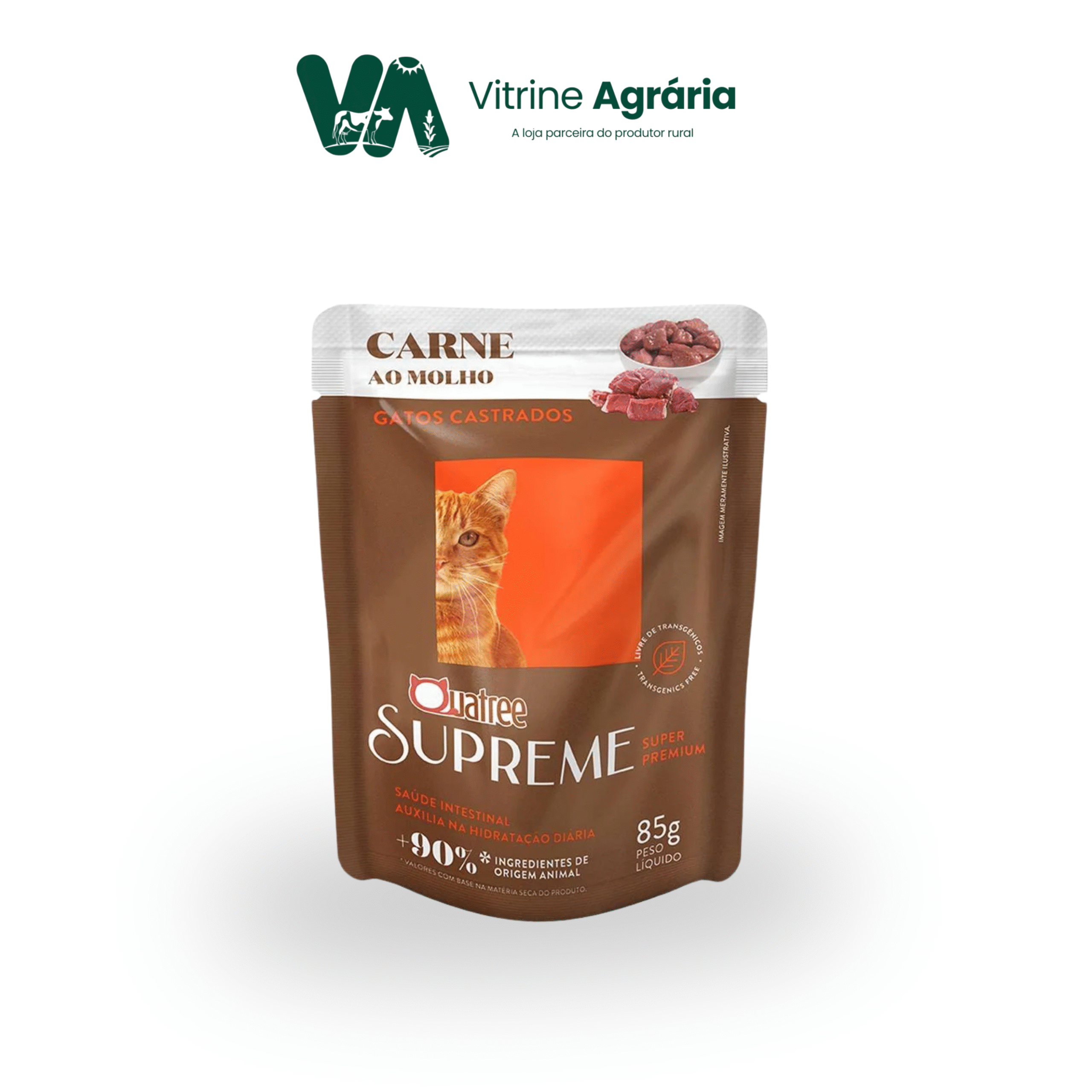 RAÇÃO PARA GATOS CASTRADOS SUPREME SUPER PREMIUM CARNE AO MOLHO 85g - Quatree